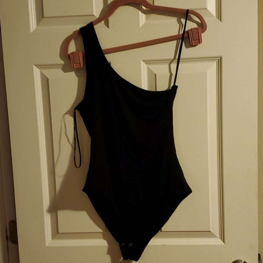 One Shoulder Black Bodysuit